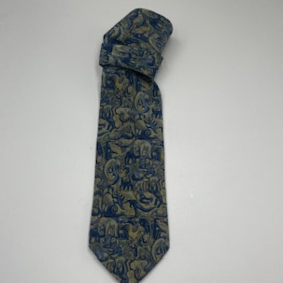 M C Escher Tie Blue Gold Mosaic II Lithograph 1957 Silk Necktie Made In‎ Italy - Picture 1 of 6
